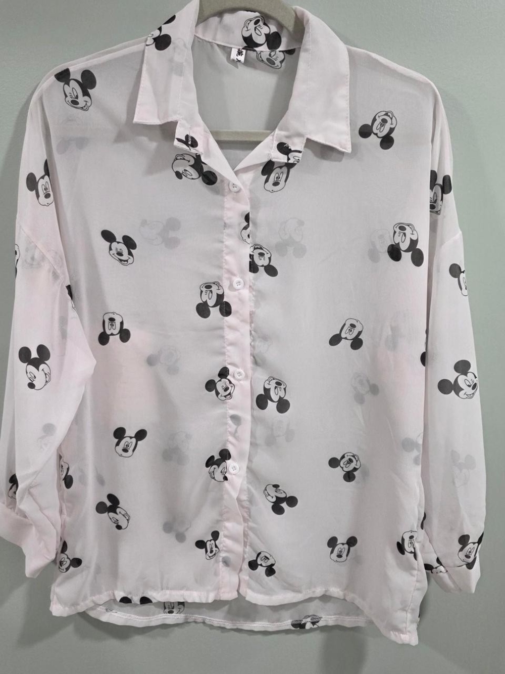 Source Unknown Pink Mickey Print Button-Down Shirt